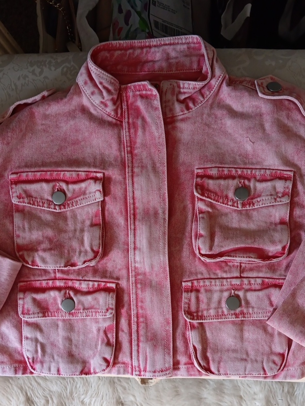 Fashion Nova Pink Denim Utility Jacket
